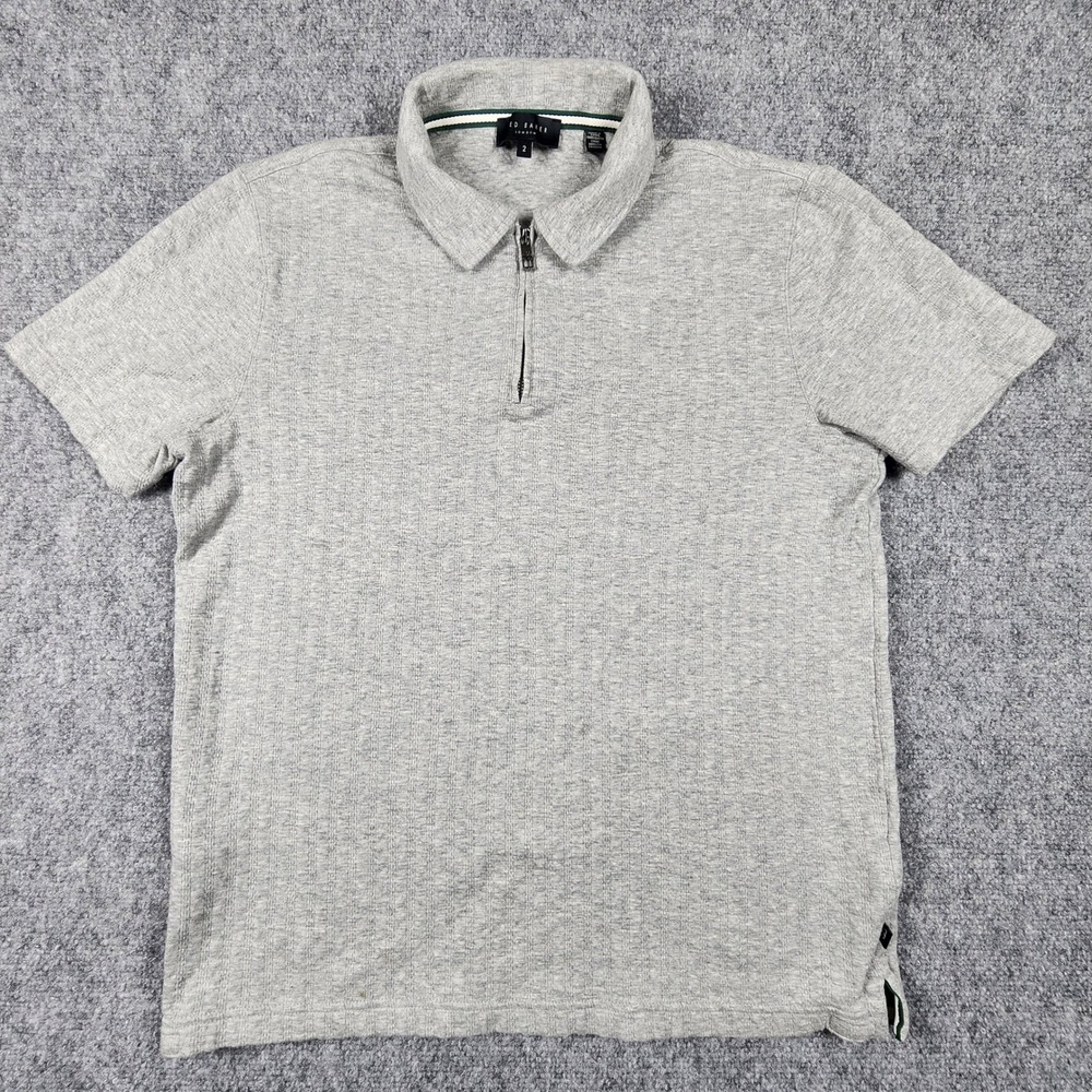 Ted Baker London Speysid Grey Textured Quarter Zip Polo Shirt Mens Size 2 M
